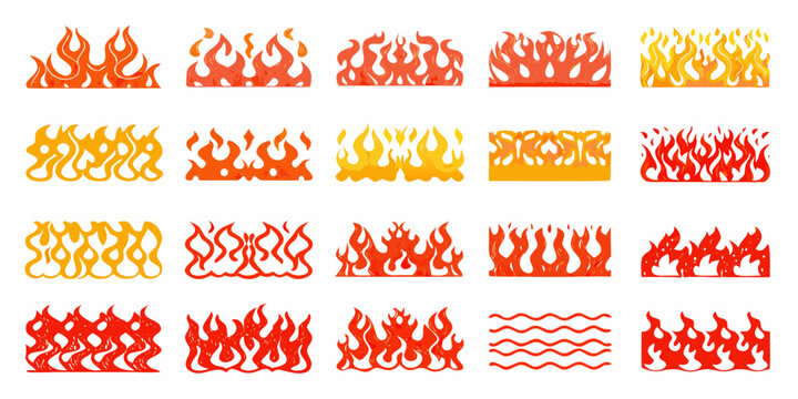 Fifteen Flame Illustrations Vector Graphics On White Background