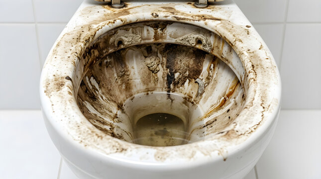 Dirty toilet bowl showing extreme unsanitary conditions