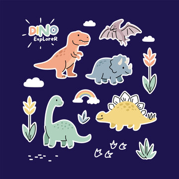 Baby Dino Cartoon Vector Nursery Design