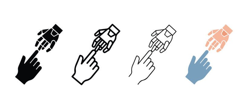 Hands pointing gesture icons in different colors on white background  various actions and body language expressions