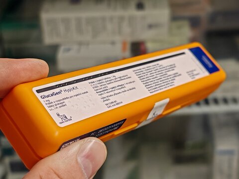 Prague,Czech Republic-April 2 2026: GLUCAGEN HypoKit Glucagon by Novo Nordisk emergency injection kit used for treatment of severe hypoglycemia