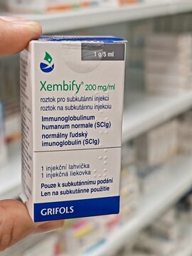 Prague,Czech Republic-April 2 2026: XEMBIFY Human immune globulin by Grifols subcutaneous infusion used for treatment of primary immunodeficiency disorders