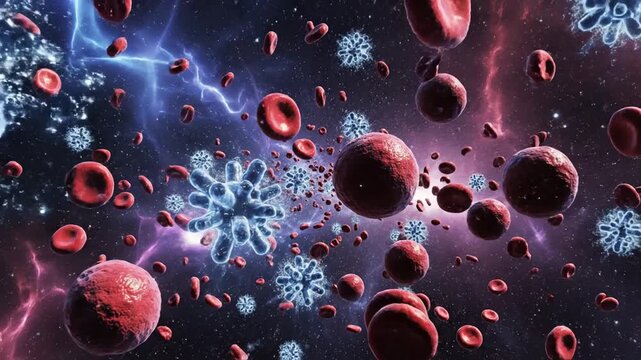 Microscopic 3D render of red blood cells and hemoglobin