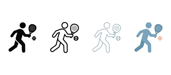 People running tennis players hitting ball racket and racket sports icons set © MD