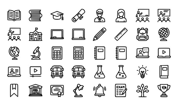 Education icon set learning school and academic line art collection