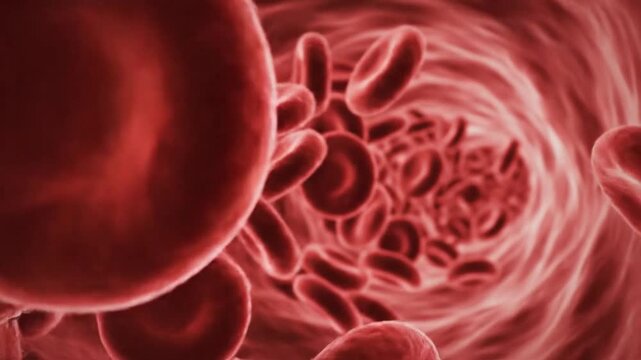 Microscopic view of red blood cells and hemoglobin in artery