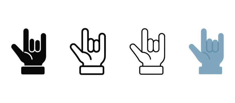 Rock on hand gesture icons in different colors and styles  rock music symbol  hand signs