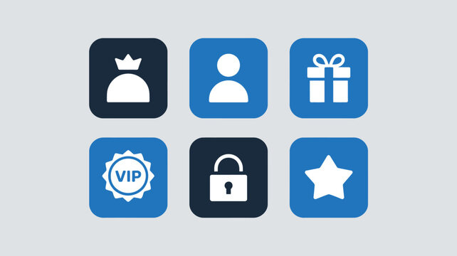 Set of user and security icons including vip lock star symbols with security illustration background elements graphics collection representation privilege protection recognition
