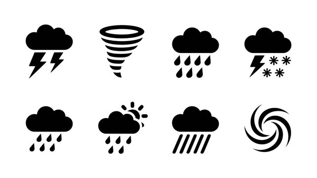 Set of weather icons including lightning tornado rain snow storm symbols with lightning illustration background elements graphics collection representation meteorology forecast conditions