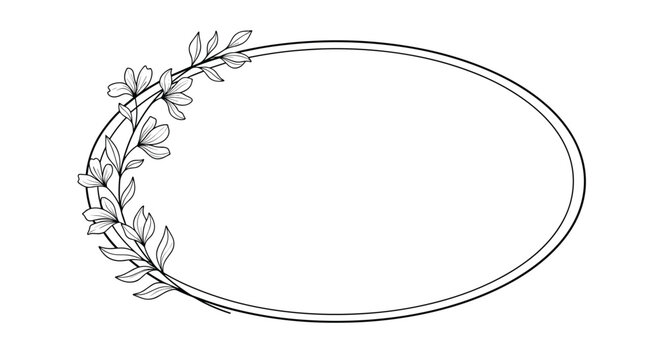 Minimalist oval border features a delicate blooming floral branch on the left side, ideal for clean and elegant stationery.