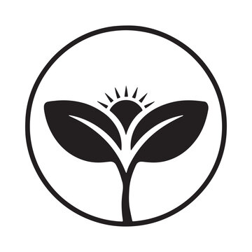 Venus flytrap silhouette within a circular frame black and white graphic