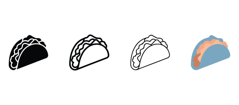 Tacos in different styles and colors for food illustration  mexican cuisine  various designs