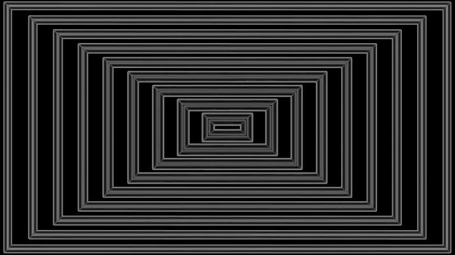 Gelombang persegi panjang geometris hitam putih abstrak. Terowongan persegi meluas dinamis sempurna untuk iklan dan desain grafis gerak.
