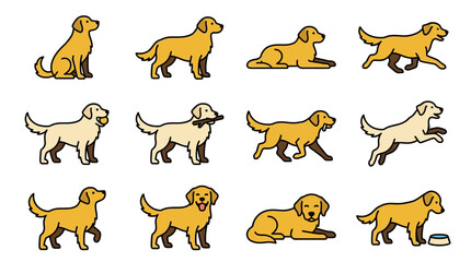 Obraz premium Cute cartoon golden retriever dog character poses set