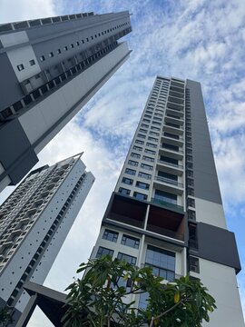 Looking Up at Modern High-Rise Residential Towers in Ho Chi Minh