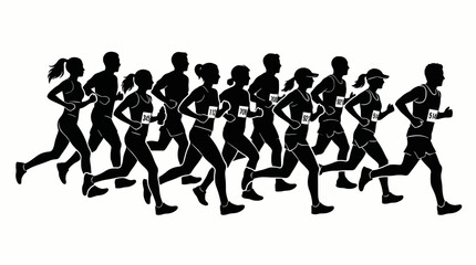 Obraz premium Marathon run. Group of running people, men and women. Isolated vector silhouettes