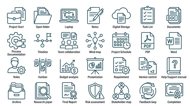Business Icons Set: Project Management, Planning, Documents, Communication