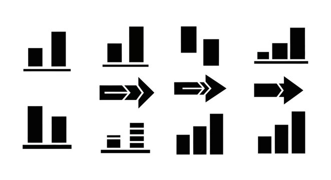 Bar Chart Icons and Arrows Set for Data Visualization and Progress