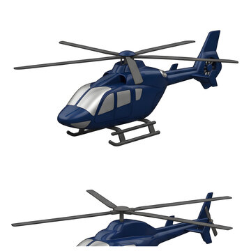 Blue helicopter in two views on white background