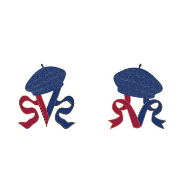 French Blue Beret Hat with Elegant Red and Blue Ribbons Vector Illustration