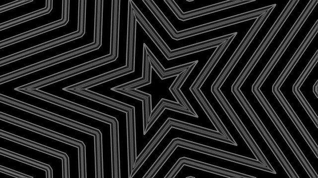 Abstract black and white geometric star waves. Dynamic expanding wireframe tunnel perfect for modern ads and creative motion graphics.

