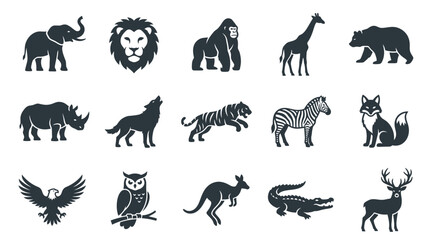 Obraz premium Collection of black animal silhouettes on a white background