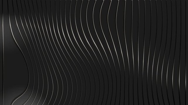 Abstract dark metallic wavy lines background. Elegant black 3d fluid motion perfect for premium corporate presentations and modern ads.
