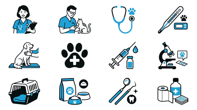 Vector icons set for veterinary care and pet medicine