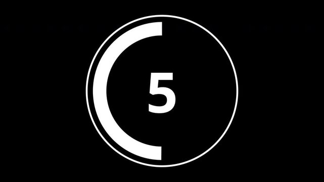 10 second countdown timer with circular progress ring overlay, transparent background, 4K alpha channel