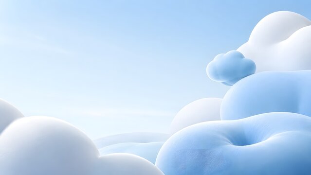 Soft 3D fluffy clouds in blue sky minimal abstract background with copy space