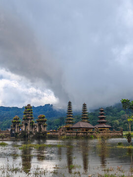 Pura Ulun Danu Bratan Water Temple Under Storm Clouds in Bali