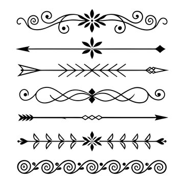 Ornate flourishes and arrow dividers for page decor.