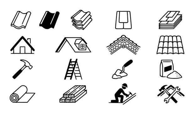 Roof Tile and Roofing Construction Icon Set Vector Illustration
&lrm;