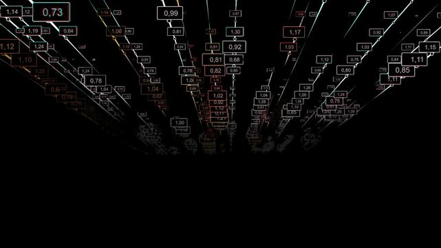 Abstract background 3d rendering with glow lines  and random numbers. Digital big data connect concept. Loopable animation.
