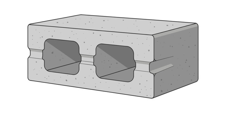Grey concrete hollow block isolated with concrete construction building structural material foundation industrial engineering architecture component development isolated background