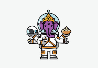 Obraz premium Ganesha Astronaut Serves Sweet Modak Food and Helmet