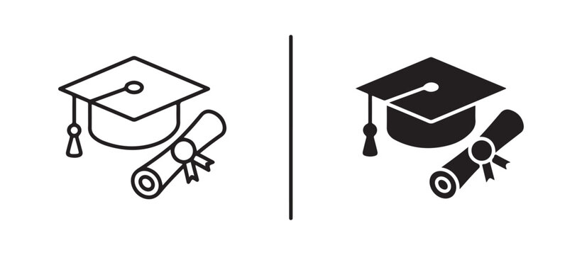 Graduation icons with book and cap and graduation icons graduation cap mortarboard and diploma scroll isolated on white background  educational symbols