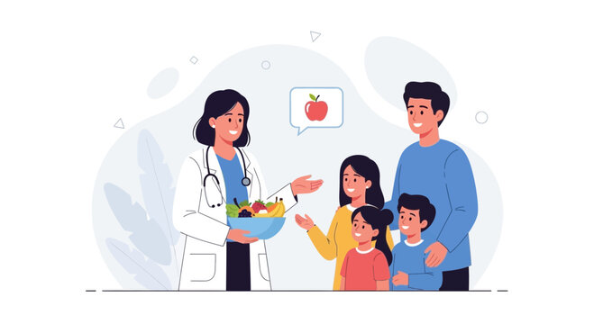 Doctor Advises Family on Healthy Eating with Fruits and Vegetables