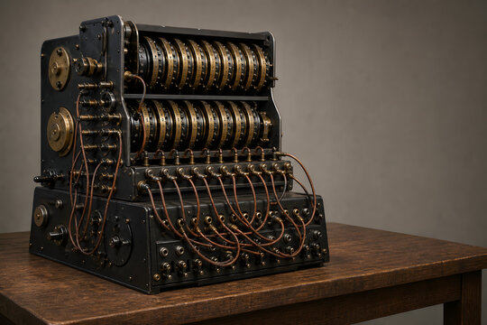 Vintage electromechanical codebreaking machine with rotating drums