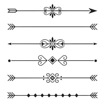 Decorative arrow page dividers and floral icons.