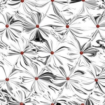 Abstract silver liquid metallic pattern with tufted buttons