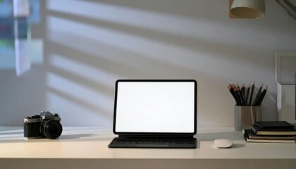 Fototapeta premium Modern home office workspace with laptop.