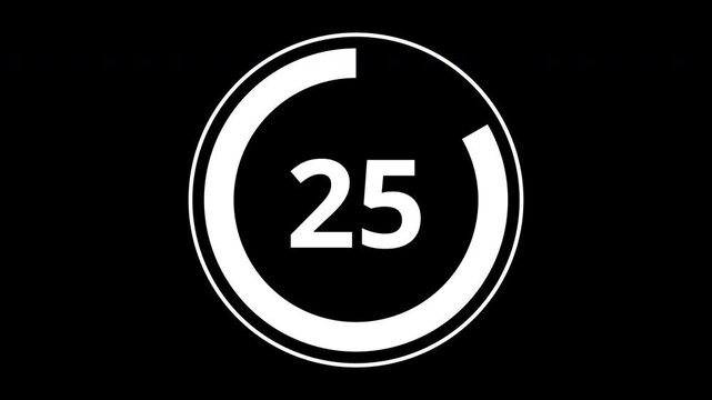 30 second countdown timer with circular progress ring overlay, transparent background, 4K alpha channel