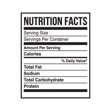 Nutrition facts label template with serving size and daily values