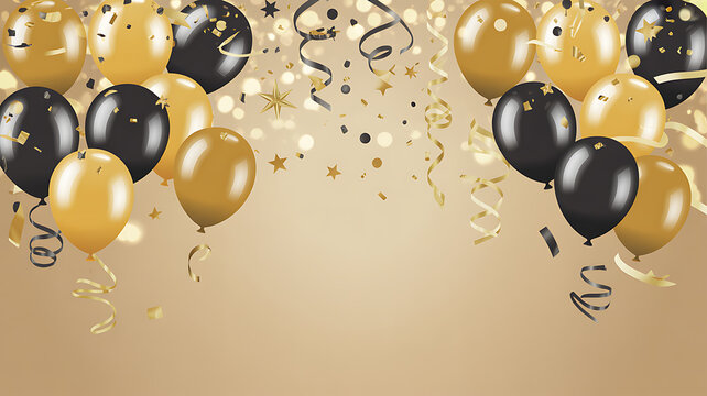 Graduation. Transparent background with realistic flying black degree caps confetti balloons and diplomas. Vector image school and university education banner with gold glitter on white background
