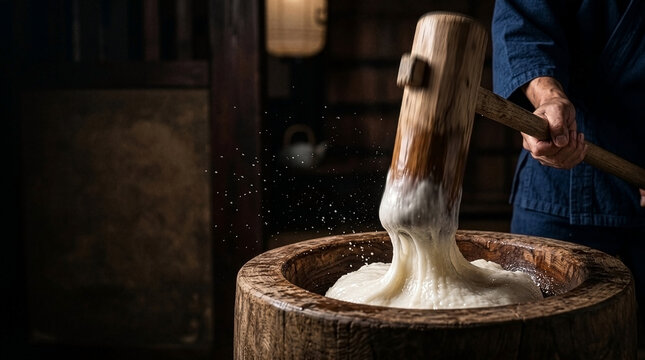 Authentic Tradition: Advertising Macro of Dynamic Japanese Mochitsuki Action