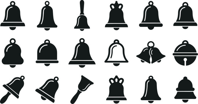 Christmas Bell Silhouette Vector Icon Set Featuring Handbells Jingle Bells and Holiday Alert Symbols for Winter Graphic Designs