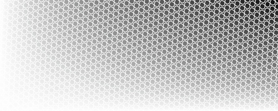 Black circular dots on white background. Mosaic holey print. Perforated metal texture. Peg board, radiator or speaker grill surface with repeated round holes. Vector graphic illustration.