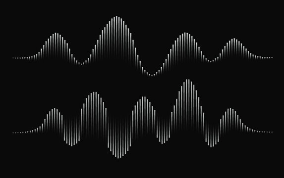 White sound wave with glowing lines. Musical impulse. Vector illustration.