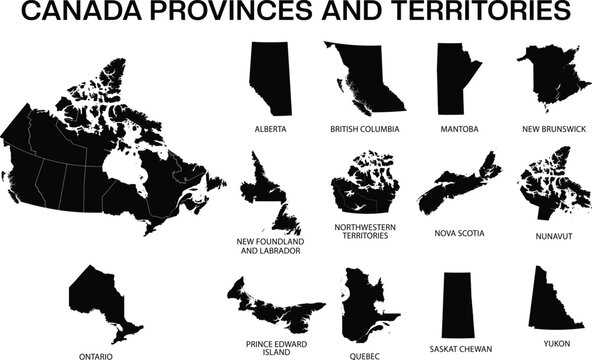 Canada Provinces and Territories Map with Regional Boundaries Illustration